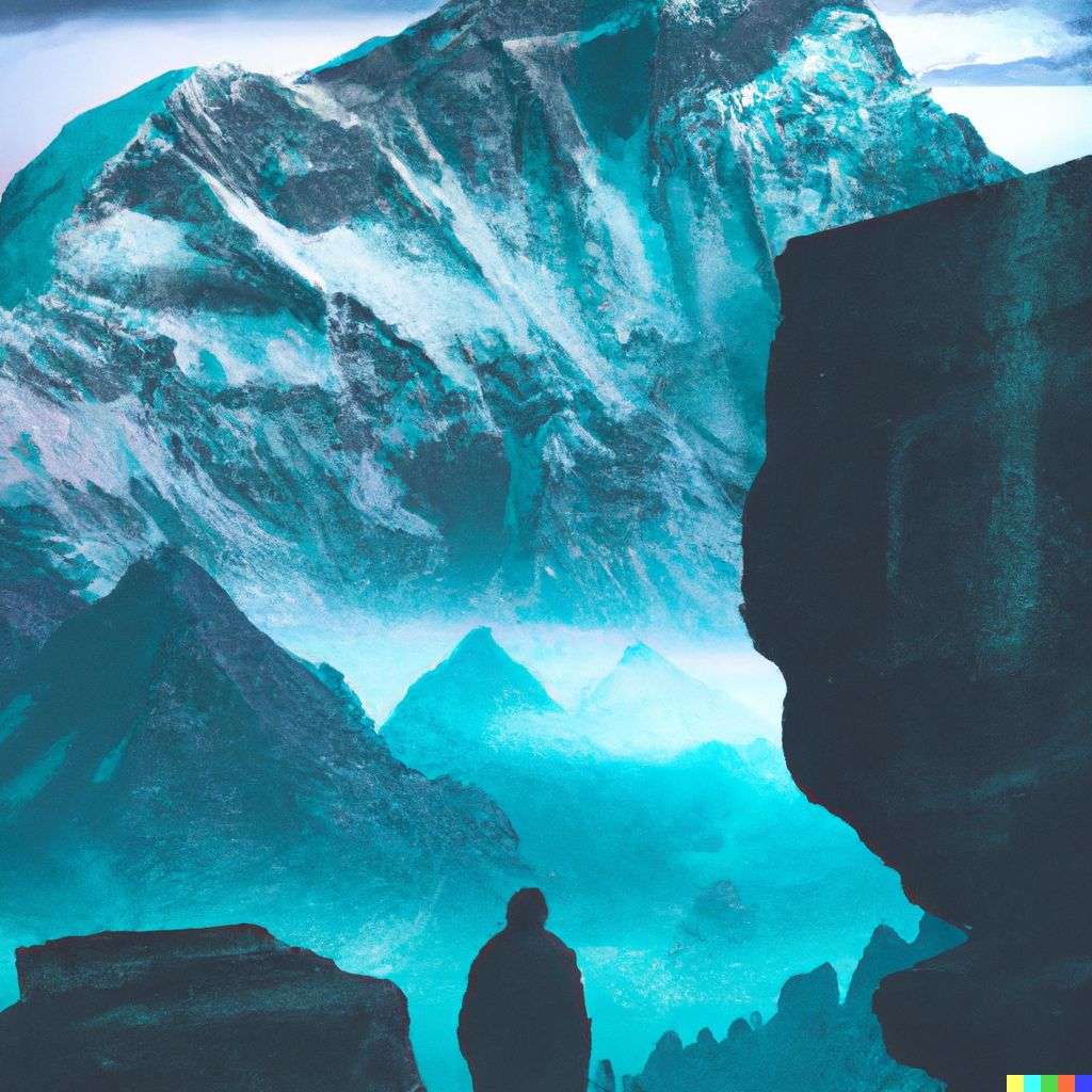 someone gazing at Mount Everest, digital art, dystopia